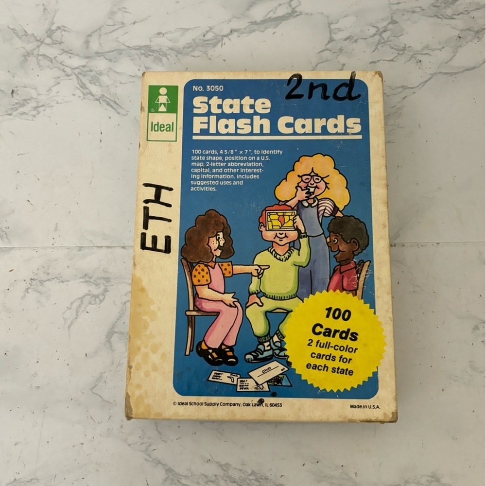 Vintage 1987 Ideal State Flash Cards No. 3050 Full 100 Card Set USA Made S​​​